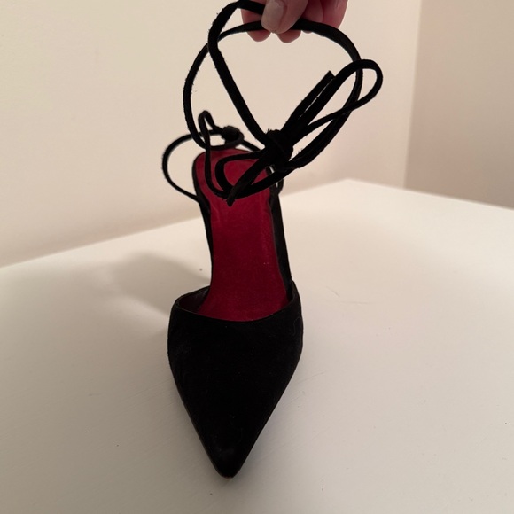 Stewart Weitzman Black Suede Lace-Up Heels with Architectural Heel - Women’s 6 - Picture 3 of 14